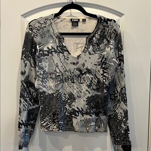 Women's Sweater black and silver gray with embellishments around the neck